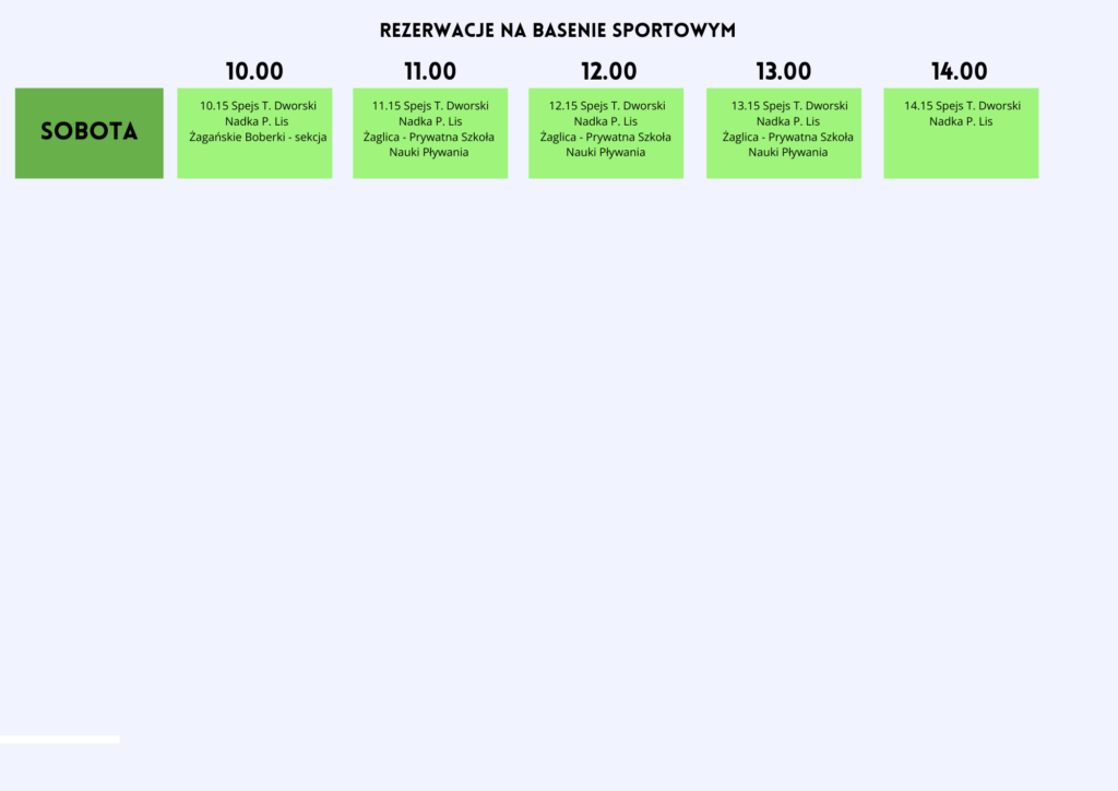 Grafik zajęć popołudniowych na basenie