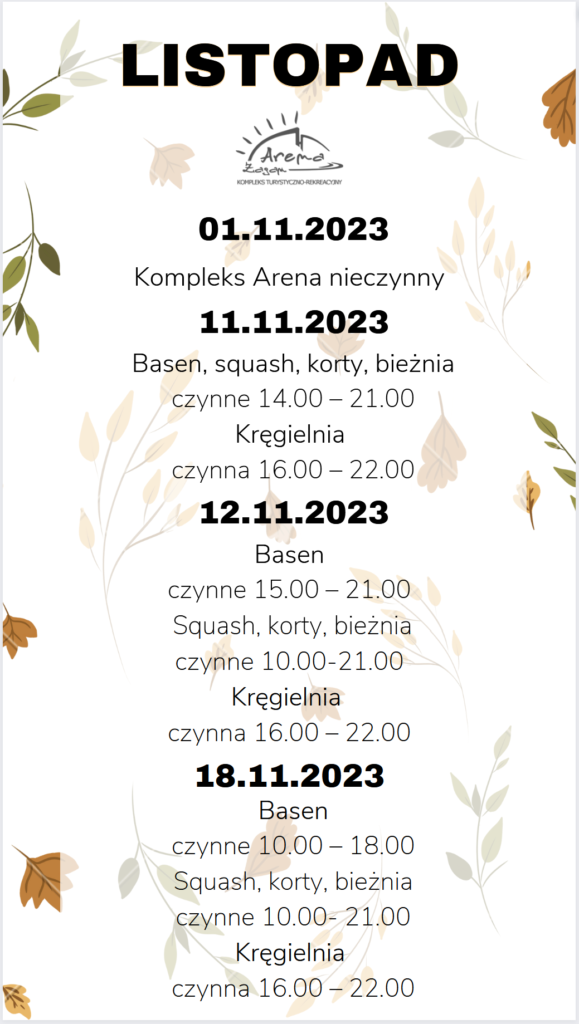 Graficznie przedstawione godziny funkcjonowania Kompleksu w listopadzie