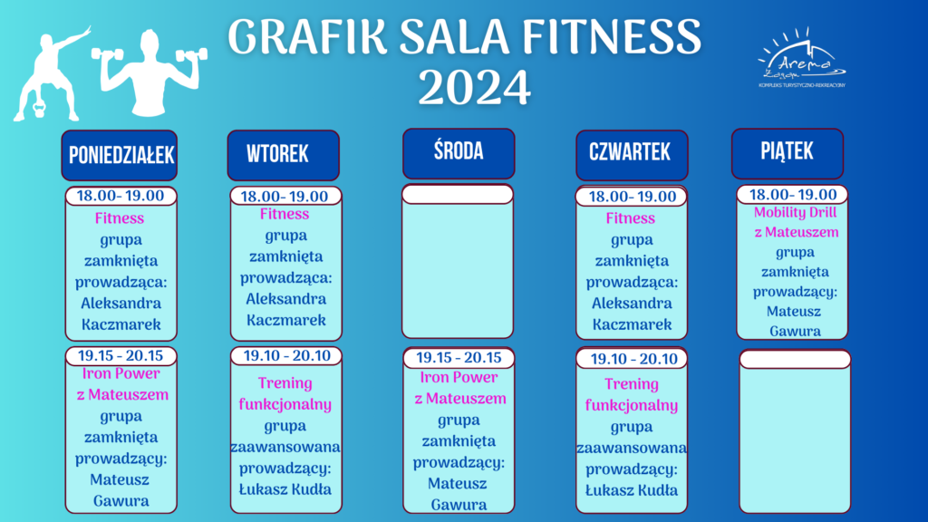 Harmonogram zajęć w sali fitness w budynku basenu - graficznie