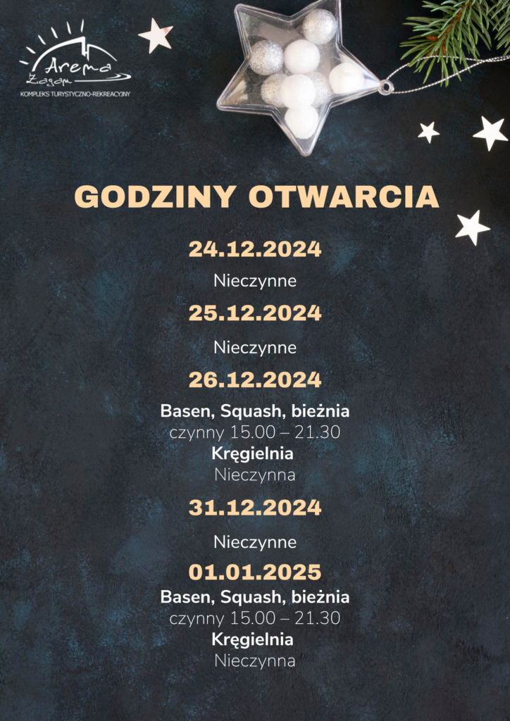 Godziny otwarcia w okresie świąteczno noworocznym - grafika