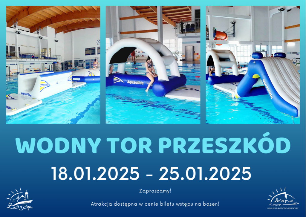 plakat dotyczący Ferii z Areną 2025 - Wodny tor przeszkód