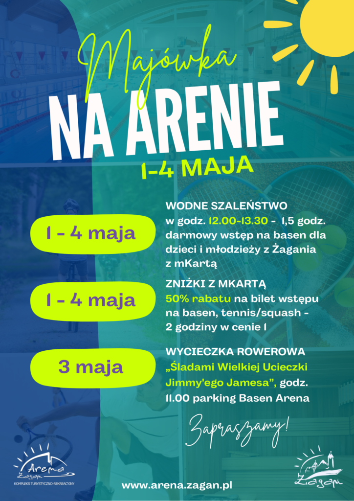 Plakat dotyczący imprez majówkowych na Arenie