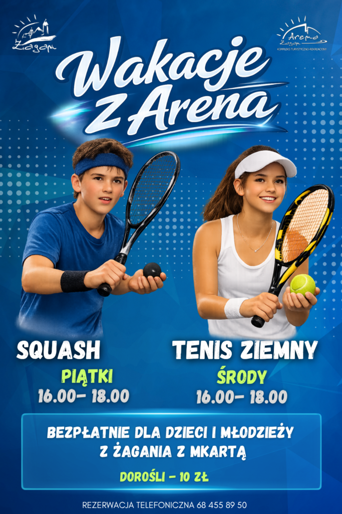 squash, tenis ziemny - wakacje 2026 - plakat