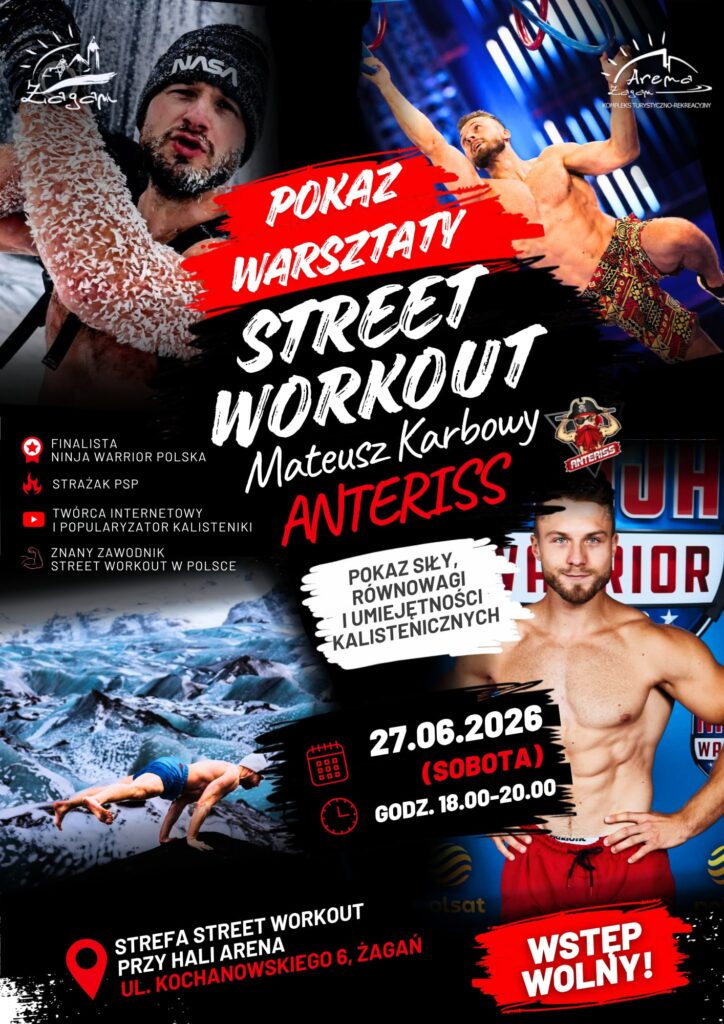 Plakat związany z wydarzeniem - warsztaty i pokaz street workout z Anterissem